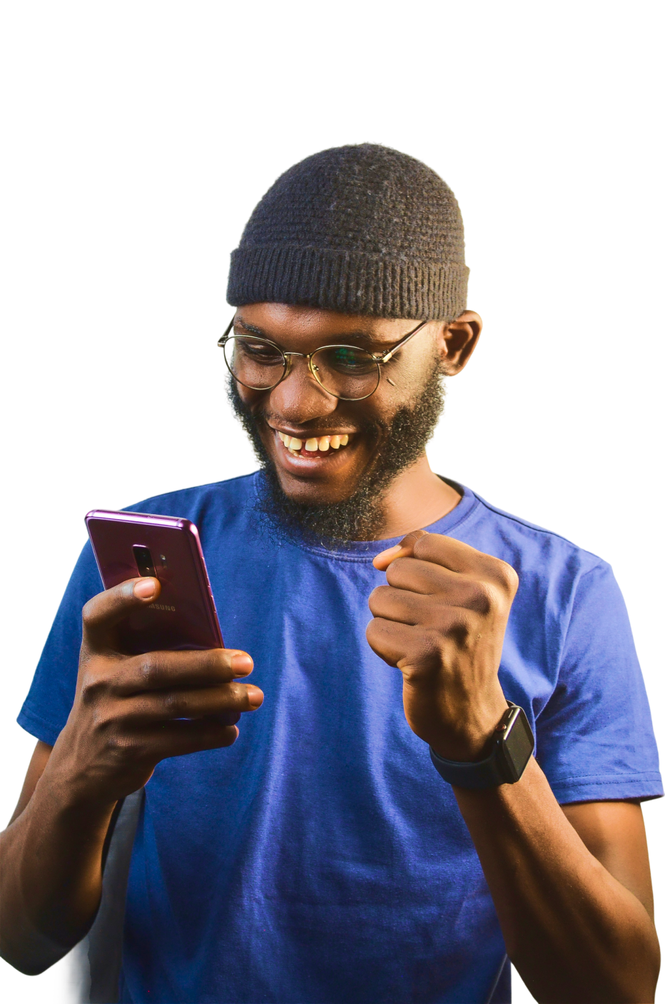 Pack N Pay Lite customer holding a phone while shopping online